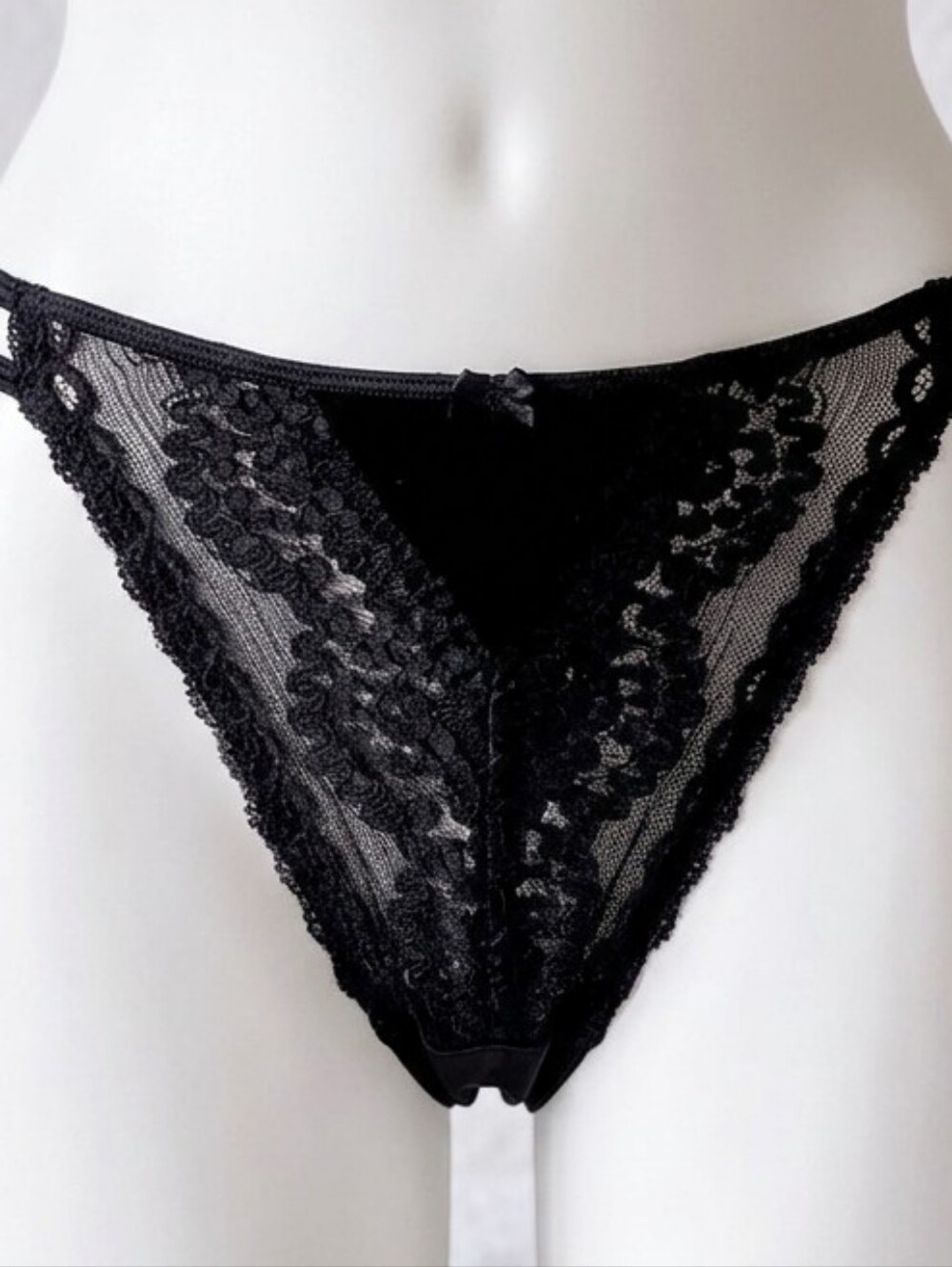Vintage Olga Black Lace Front Panty, Size S